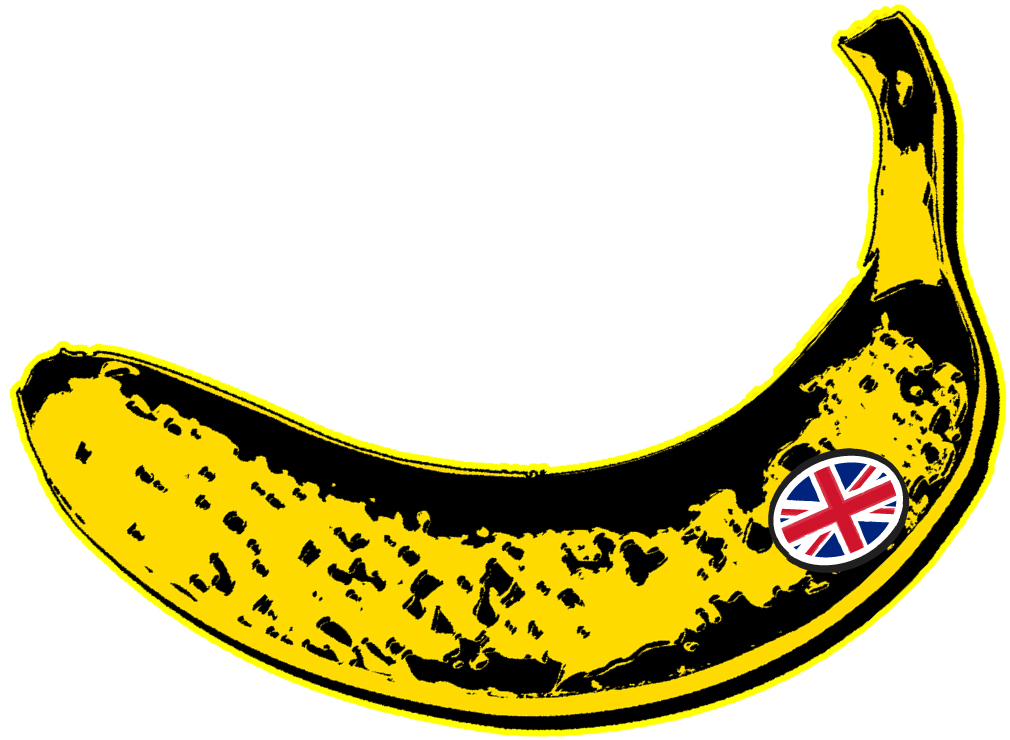 A banana with UK Union flag sticker