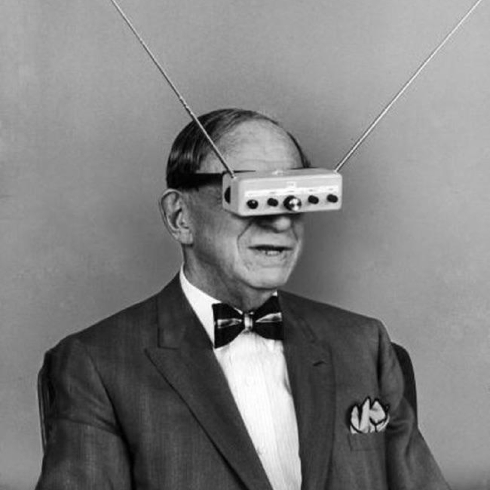 Hugo Gernsback wearing his TV Glasses in a 1963 Life Magazine Shoot