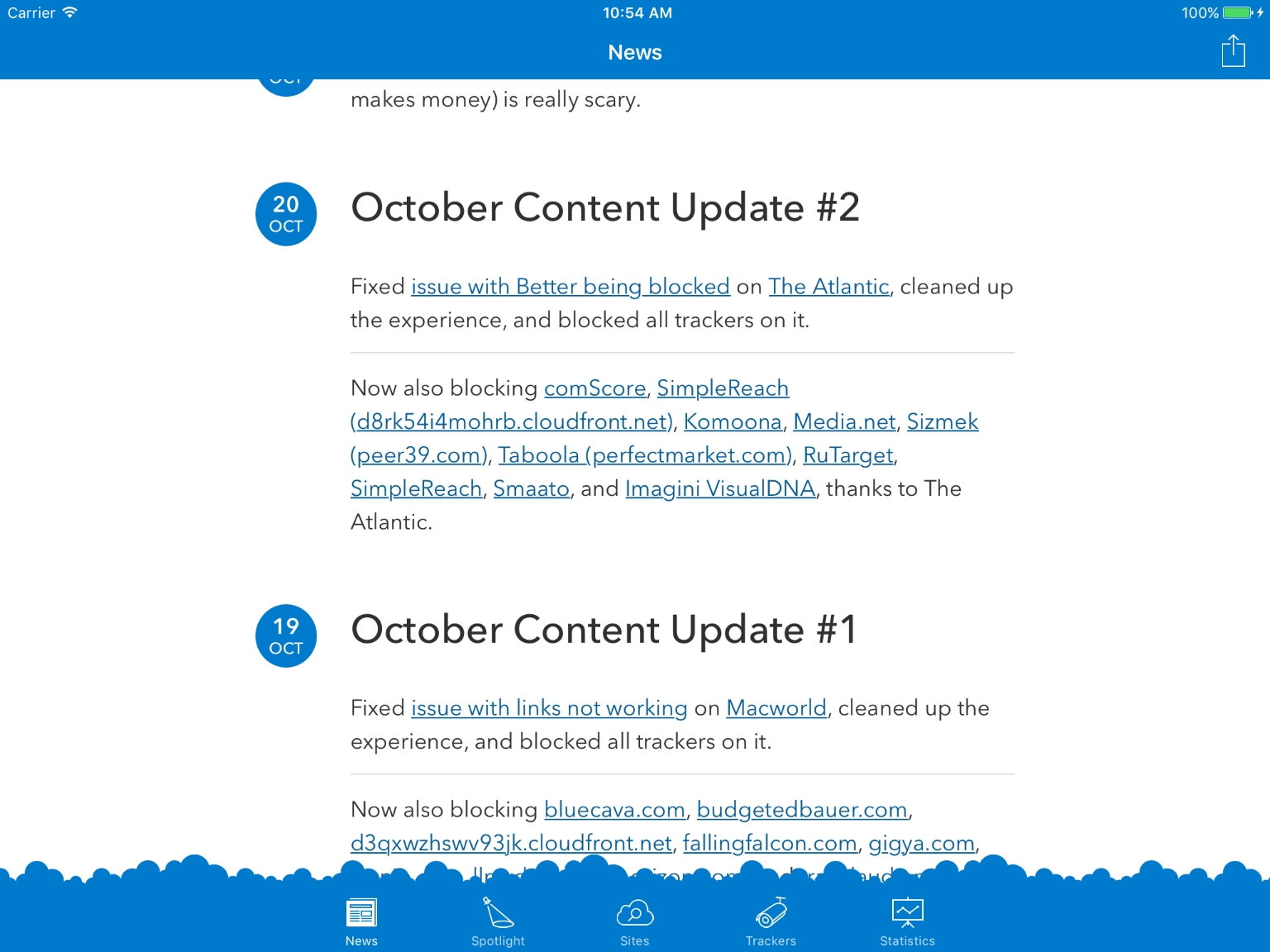 Screenshot of the new News layout on the iPad Air 2