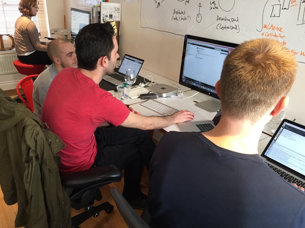 The Pulse team: George, Mark and Stefan working together in the Ind.ie office