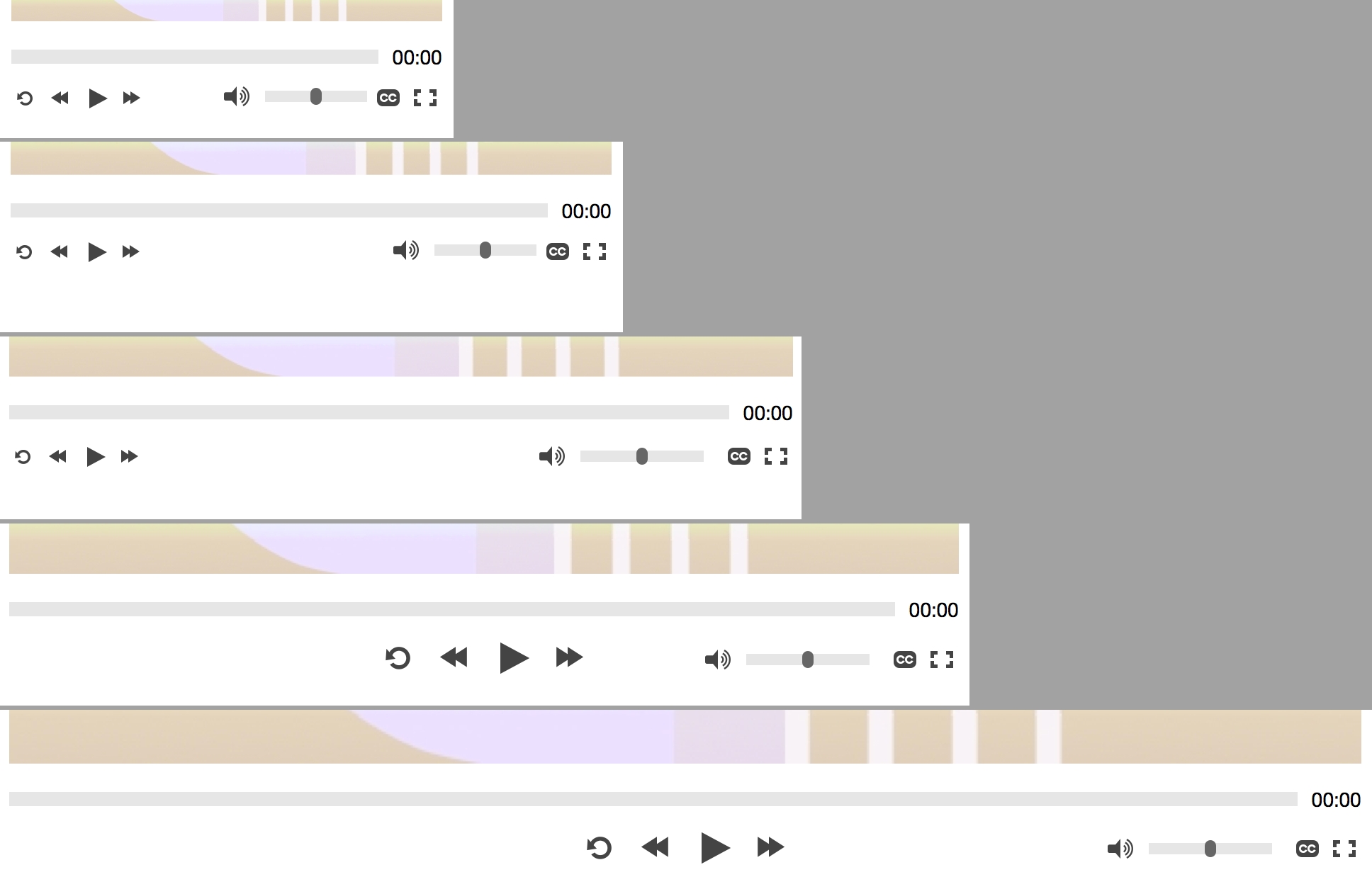 video controls looking flexible in five different viewport sizes